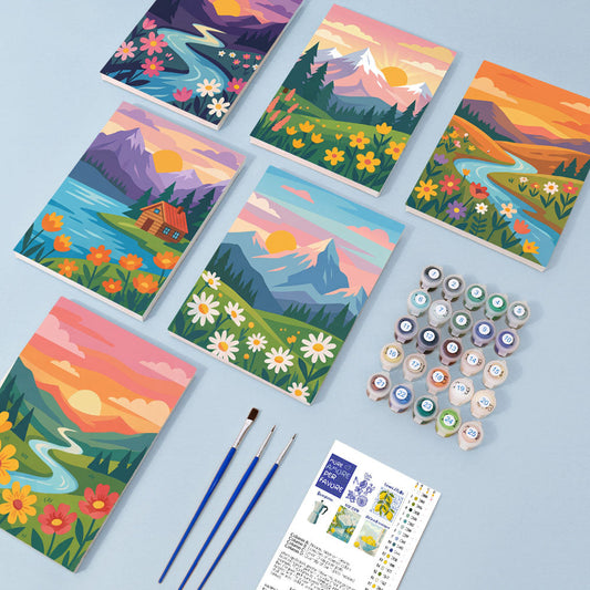 Montañas y flores - Pintar por números