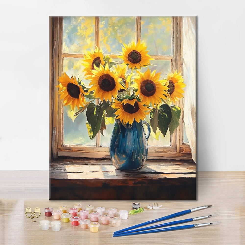 Girasoles en la Ventana - Pintar por Números