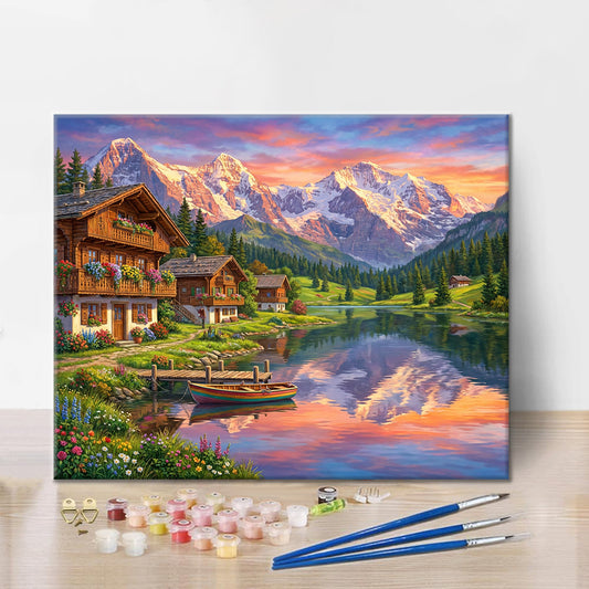 Atardecer en los Alpes suizos - Pintar por números