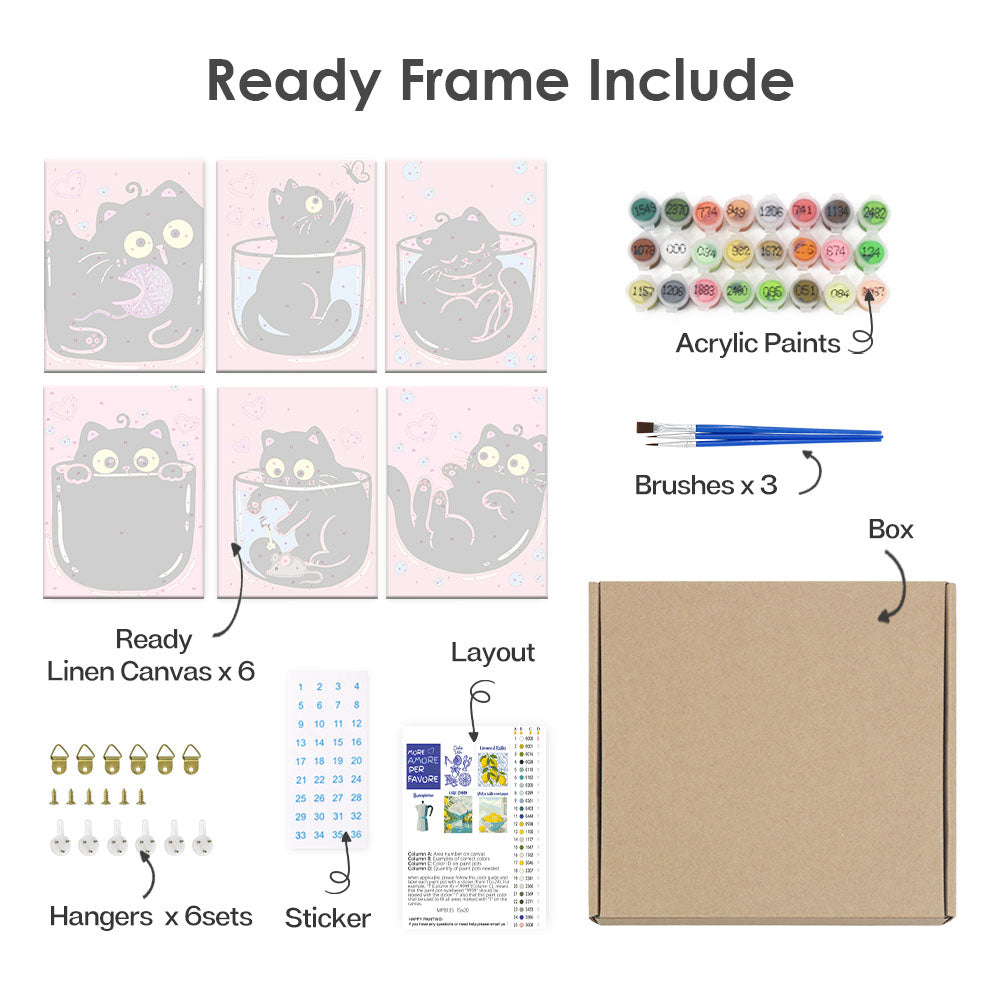 Gatos negros rosados - Pintar por números