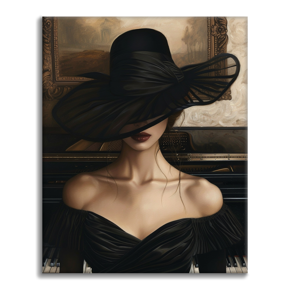 Mujer junto a un Piano de Cola - Pintar por Números