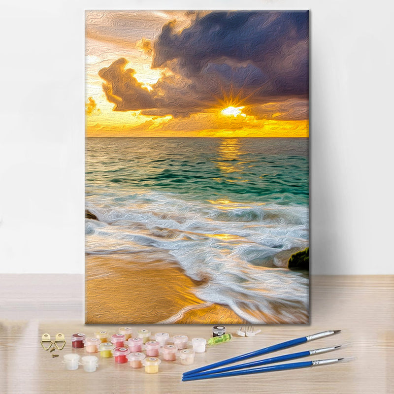 Playa Colorida, Puesta de Sol y Naturaleza - Pintar por Números