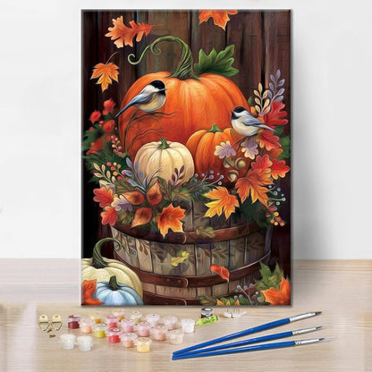 Hojas de pájaro de calabaza de otoño - Pintar por Números