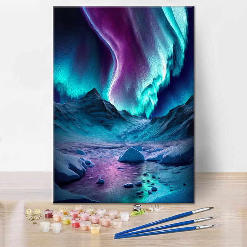 Aurora boreal azul - Pintar por Números