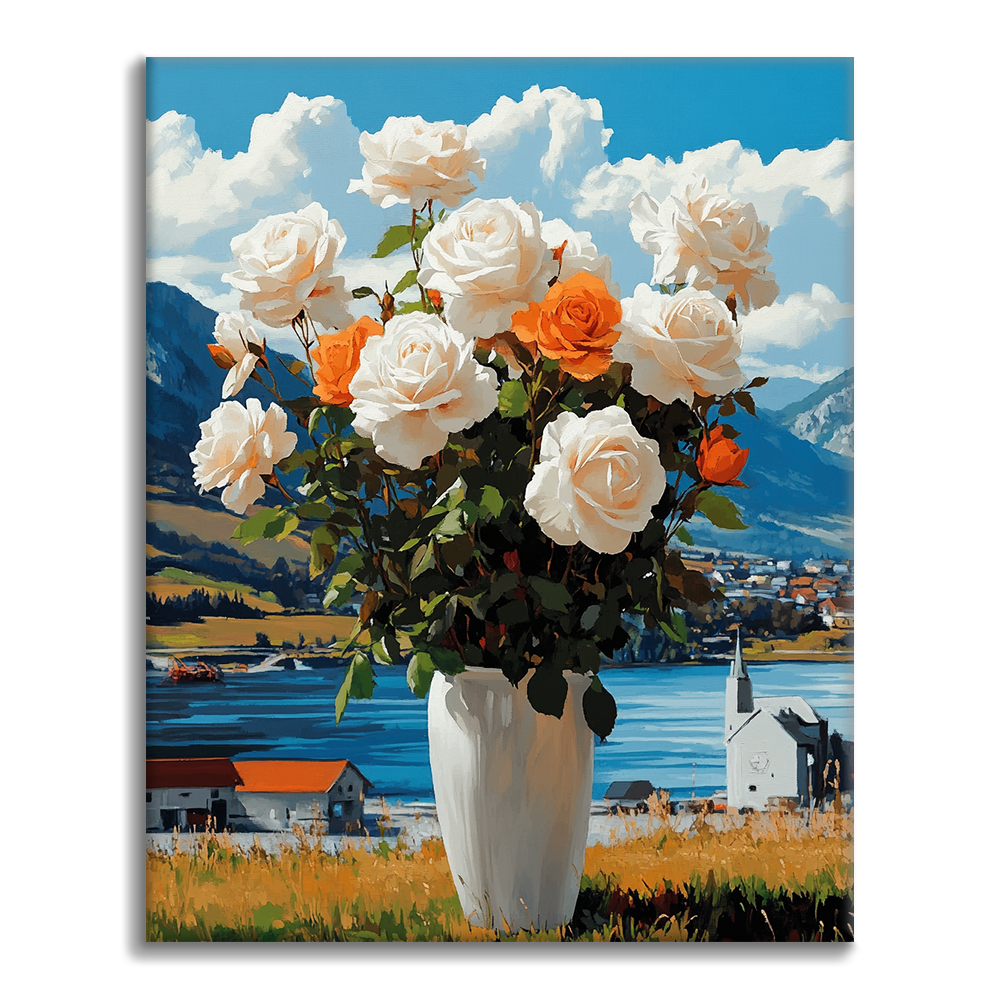 Rosas con Jarrón - Pintar por Números