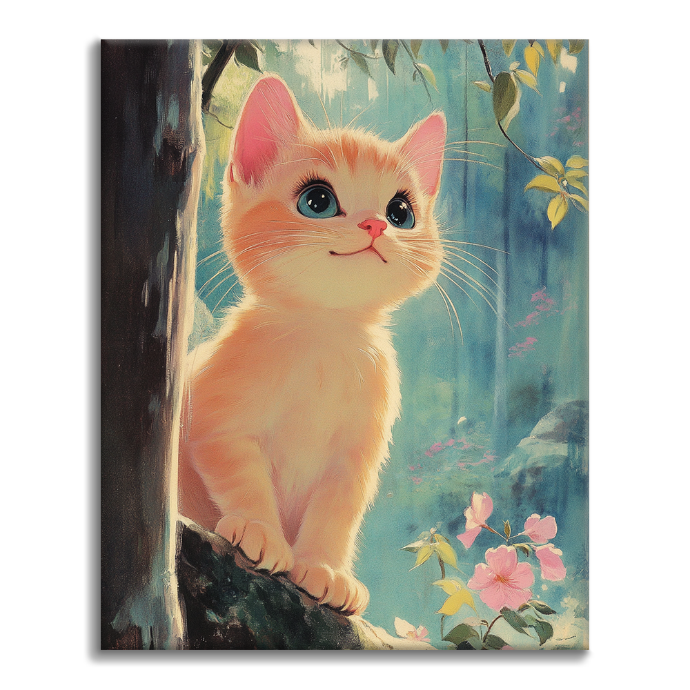 Gatito En El Dosel Del Bosque - Pintar por Números