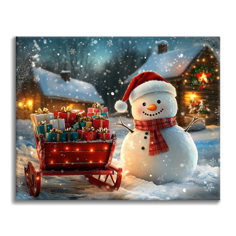Muñeco De Nieve Y Regalos De Navidad - Pintar por Números