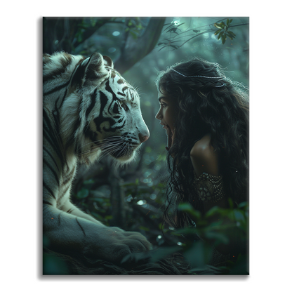 Mujer Con Tigre Blanco - Pintar por Números