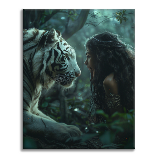 Mujer Con Tigre Blanco - Pintar por Números