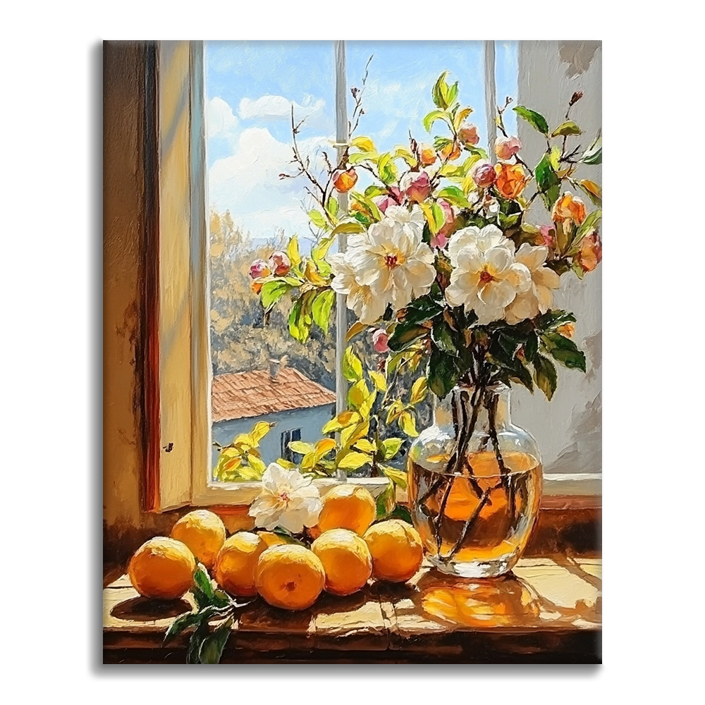 Frutas Y Flores Junto A La Ventana - Pintar por Números