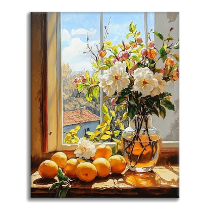 Frutas Y Flores Junto A La Ventana - Pintar por Números