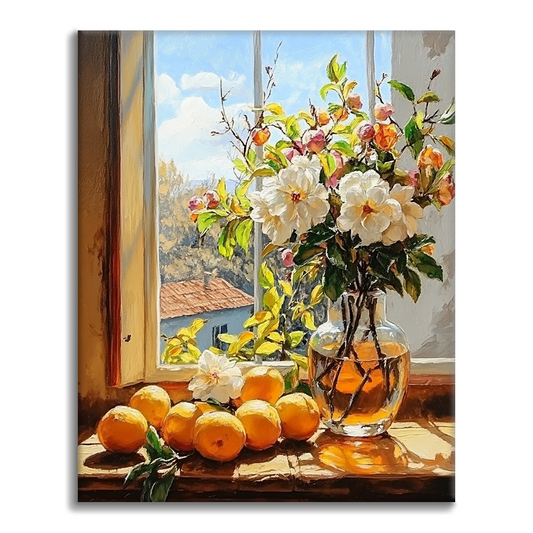 Frutas Y Flores Junto A La Ventana - Pintar por Números