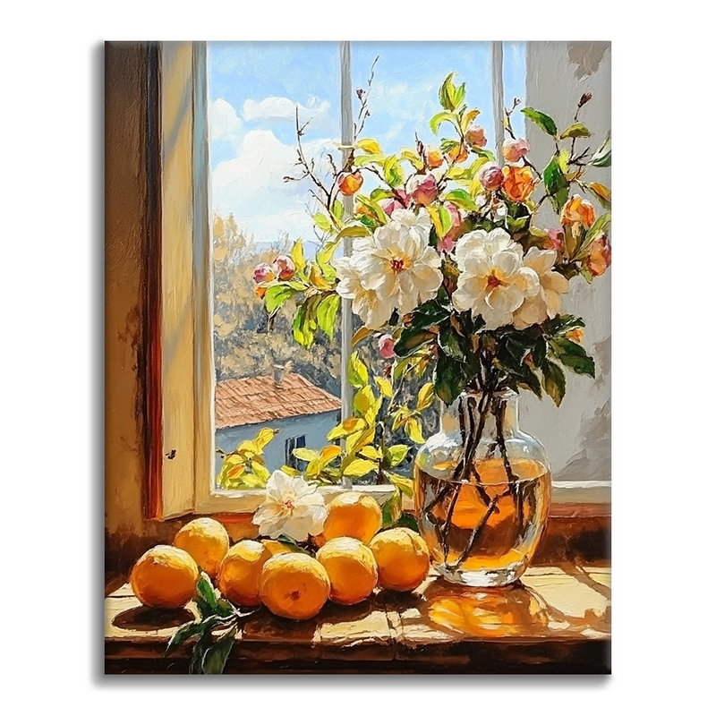 Frutas Y Flores Junto A La Ventana - Pintar por Números