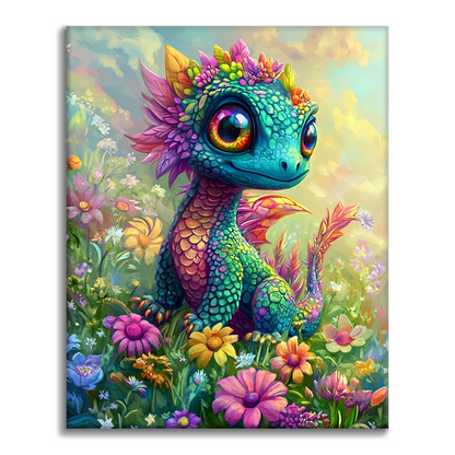 Encantador Dragón Arcoíris En Flor - Pintar por Números