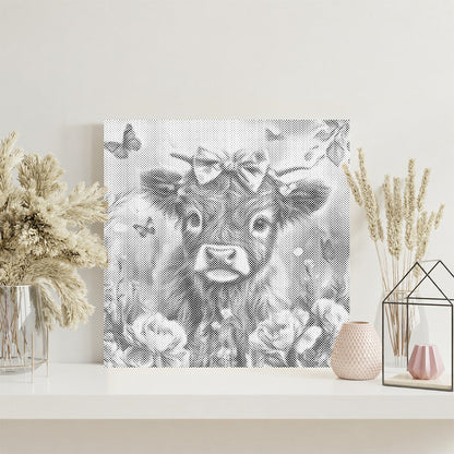Adorable Highland Calf with Flowers - Pintura por puntos