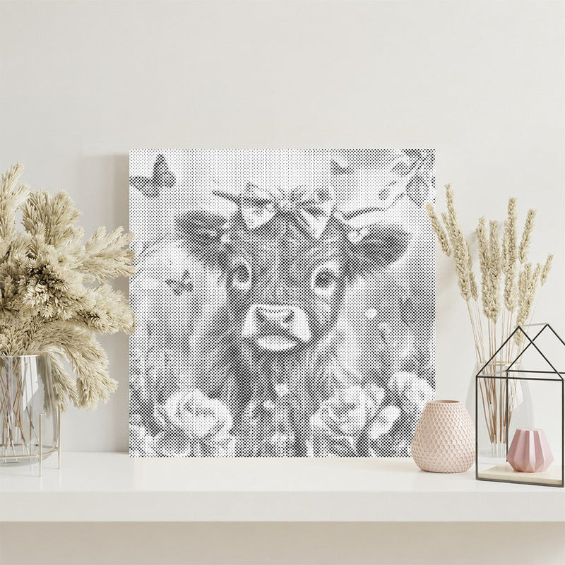 Adorable Highland Calf with Flowers - Pintura por puntos