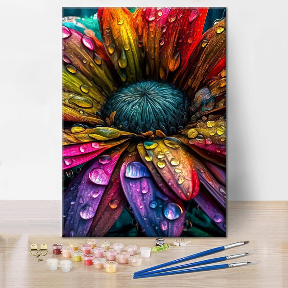 Flor de colores brillantes con gotas de lluvia - Pintar por Números