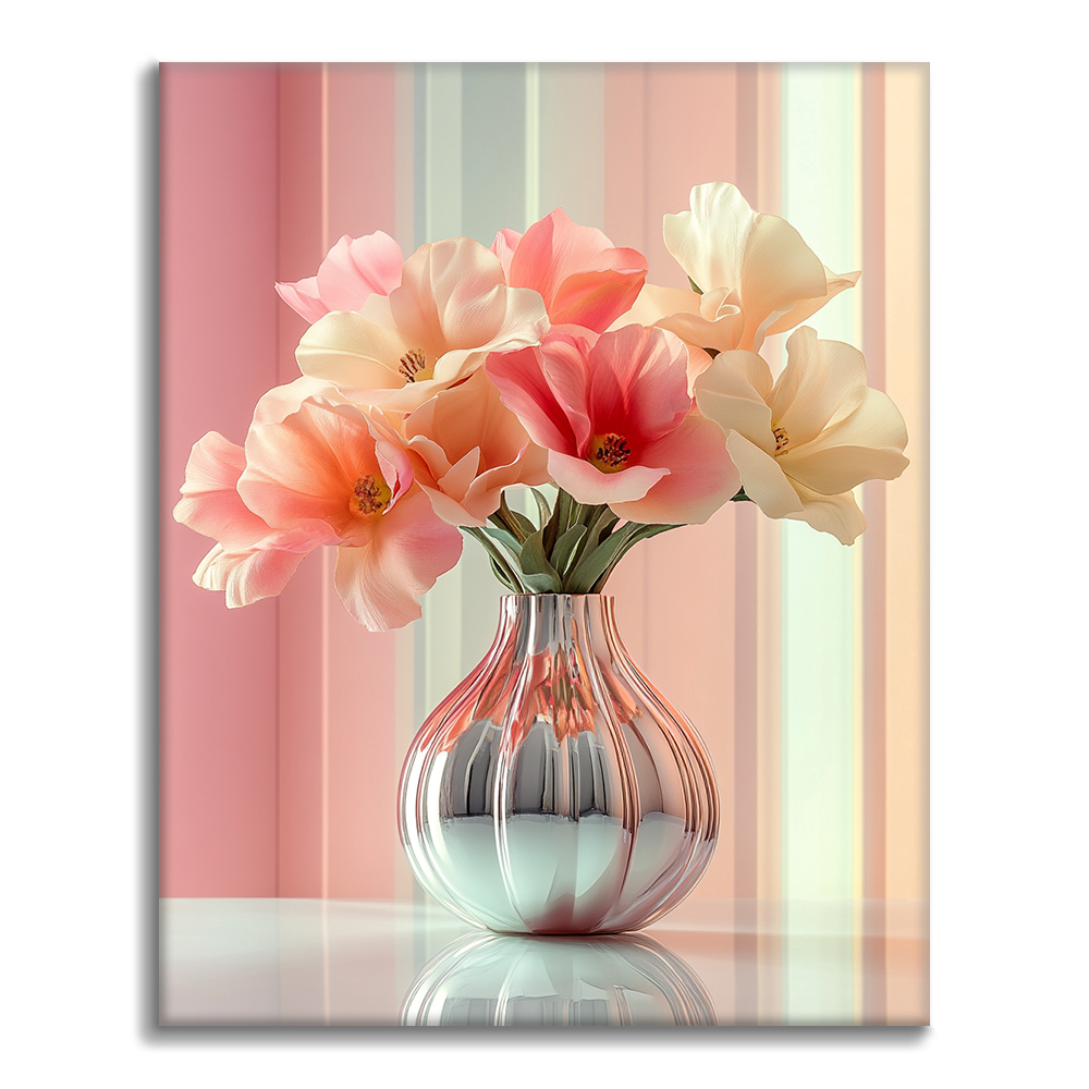 Elegante Jarrón Con Tulipanes Rosas Y Blancos - Pintar por Números