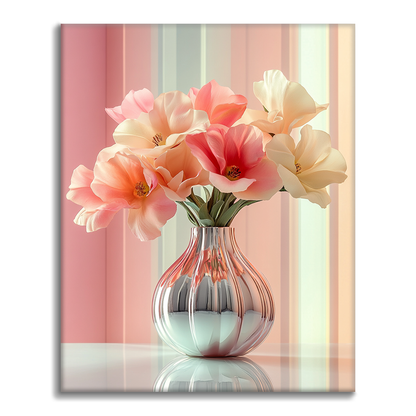 Elegante Jarrón Con Tulipanes Rosas Y Blancos - Pintar por Números