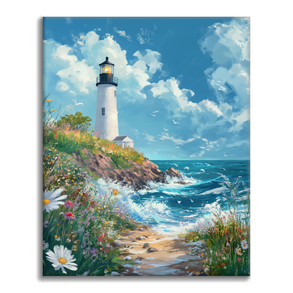 Mar Embravecido Con Faro - Pintar por Números