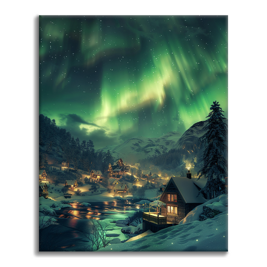 Pueblo bajo la aurora - Pintar por Números