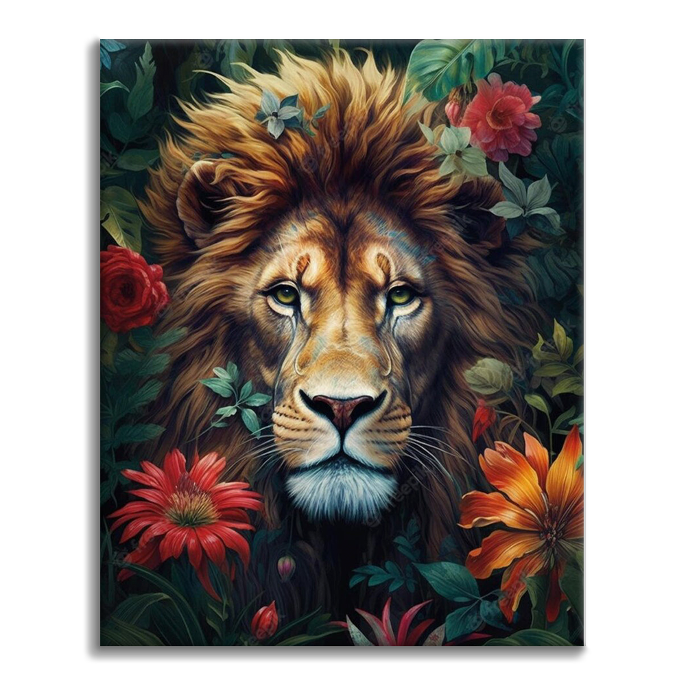 Follaje y furia león - Pintar por Números