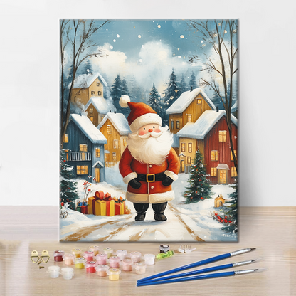 El Alegre Papá Noel En Un Paraíso Invernal - Pintar por Números