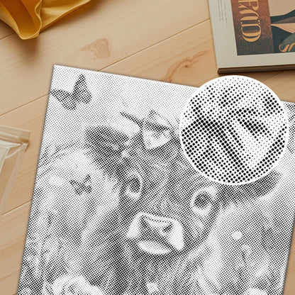 Adorable Highland Calf with Flowers - Pintura por puntos