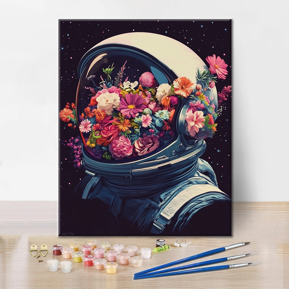 Casco Espacial Lleno De Flores - Pintar por Números