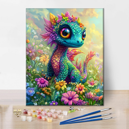 Encantador Dragón Arcoíris En Flor - Pintar por Números