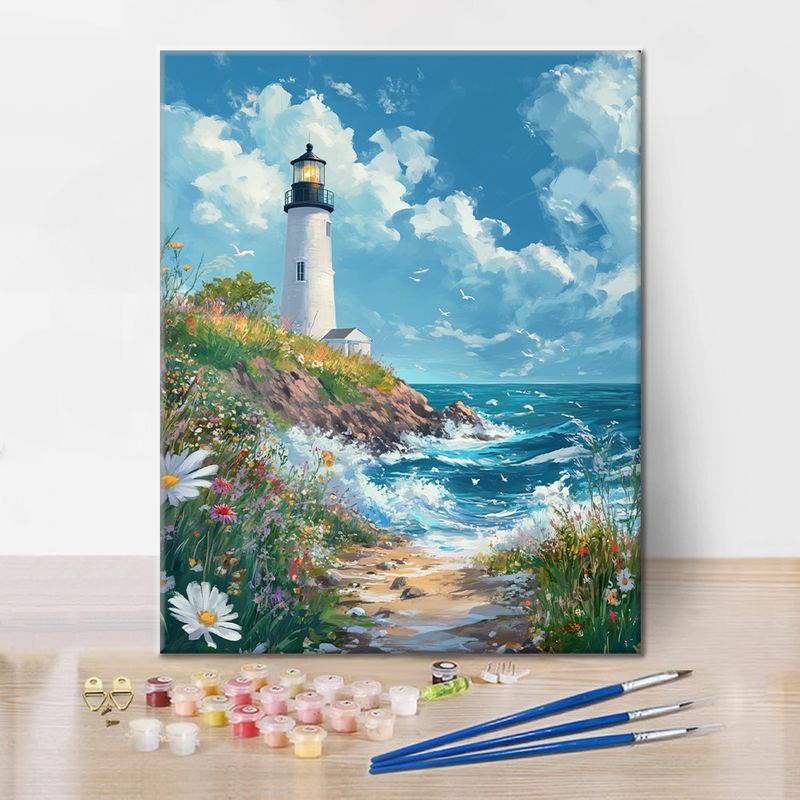 Mar Embravecido Con Faro - Pintar por Números
