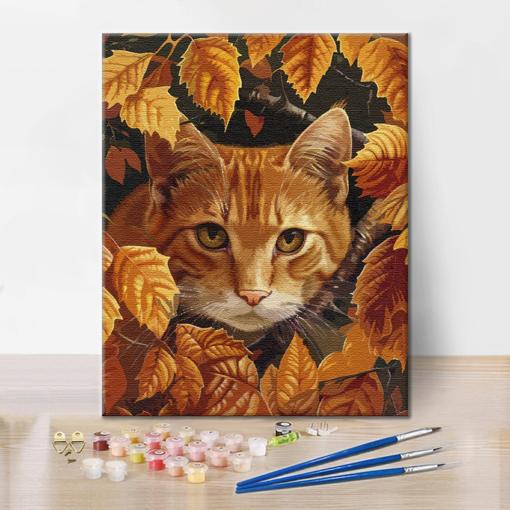 Hojas Y Gato - Pintar por Números