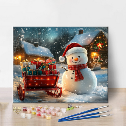 Muñeco De Nieve Y Regalos De Navidad - Pintar por Números
