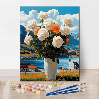 Rosas con Jarrón - Pintar por Números
