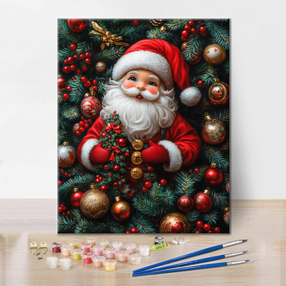 Papá Noel Alegre Entre Decoraciones Festivas - Pintar por Números