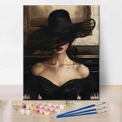 Mujer junto a un Piano de Cola - Pintar por Números