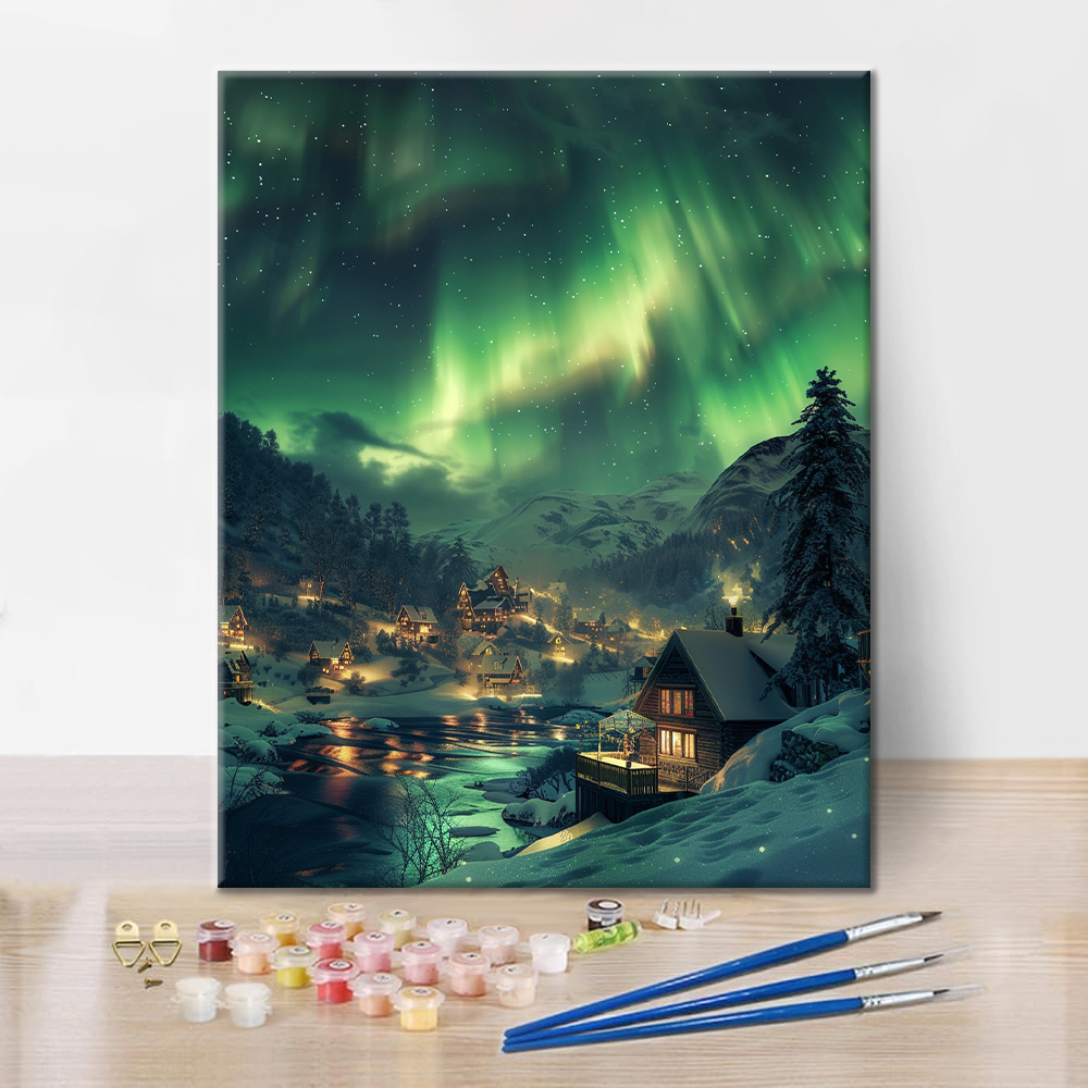 Pueblo bajo la aurora - Pintar por Números