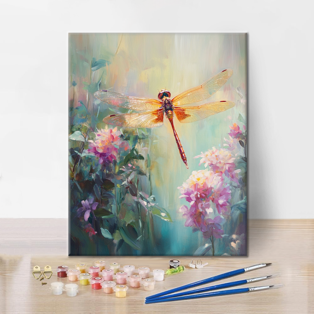 Libélula Y Flores - Pintar por Números