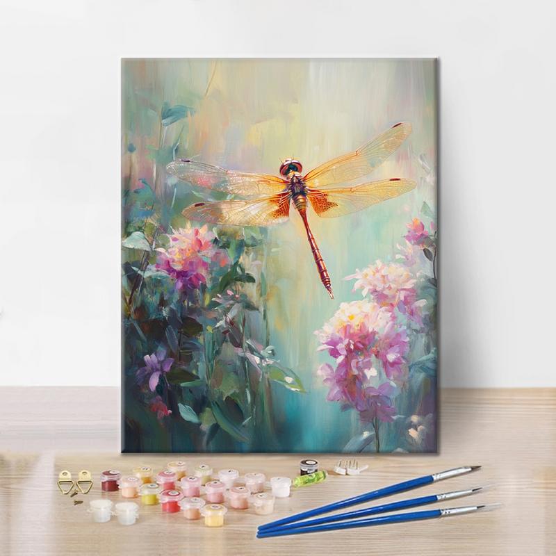Libélula Y Flores - Pintar por Números