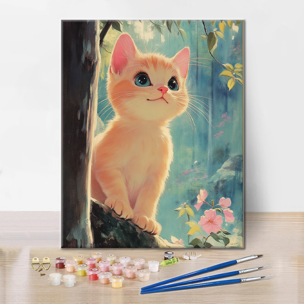 Gatito En El Dosel Del Bosque - Pintar por Números