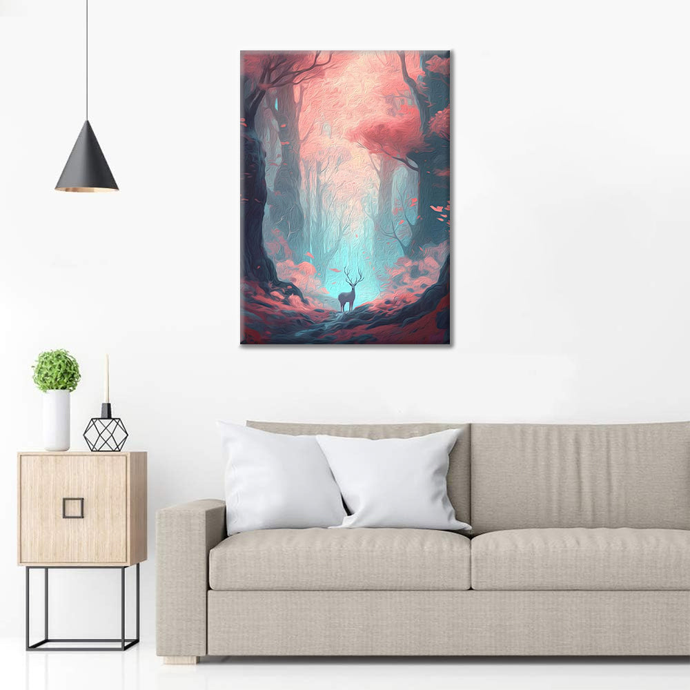 Un ciervo deambula por un bosque colorido - Pintar por Números