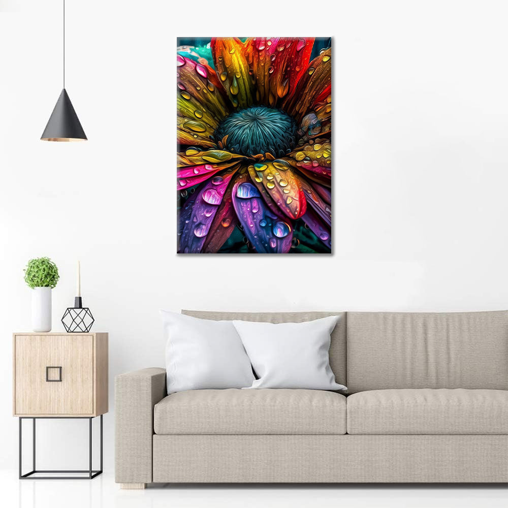 Flor de colores brillantes con gotas de lluvia - Pintar por Números