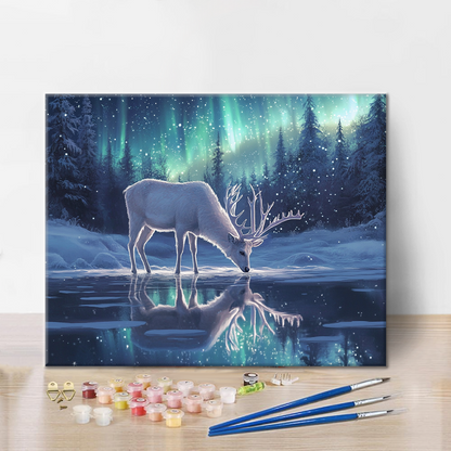 Ciervos En La Aurora Boreal - Pintar por Números