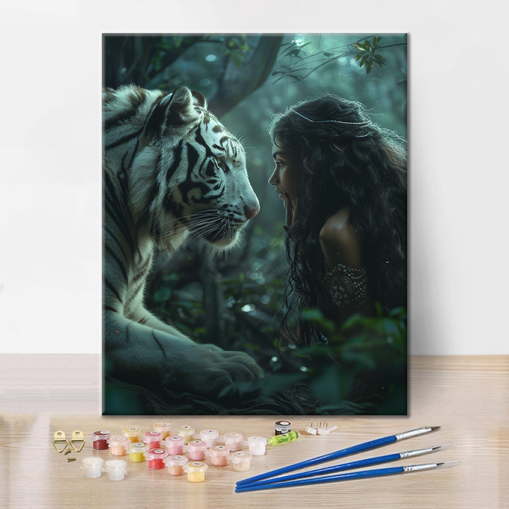 Mujer Con Tigre Blanco - Pintar por Números