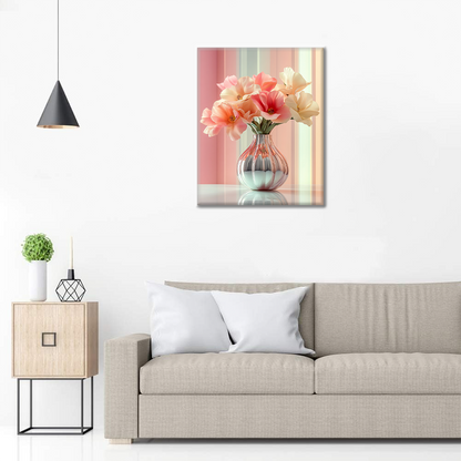 Elegante Jarrón Con Tulipanes Rosas Y Blancos - Pintar por Números
