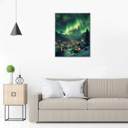 Pueblo bajo la aurora - Pintar por Números