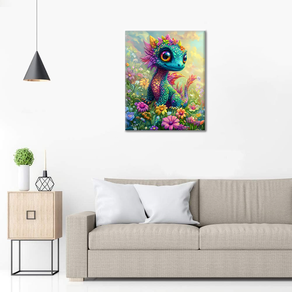 Encantador Dragón Arcoíris En Flor - Pintar por Números