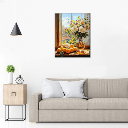 Frutas Y Flores Junto A La Ventana - Pintar por Números