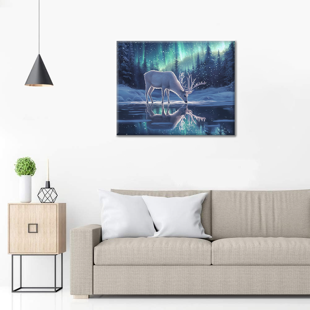 Ciervos En La Aurora Boreal - Pintar por Números