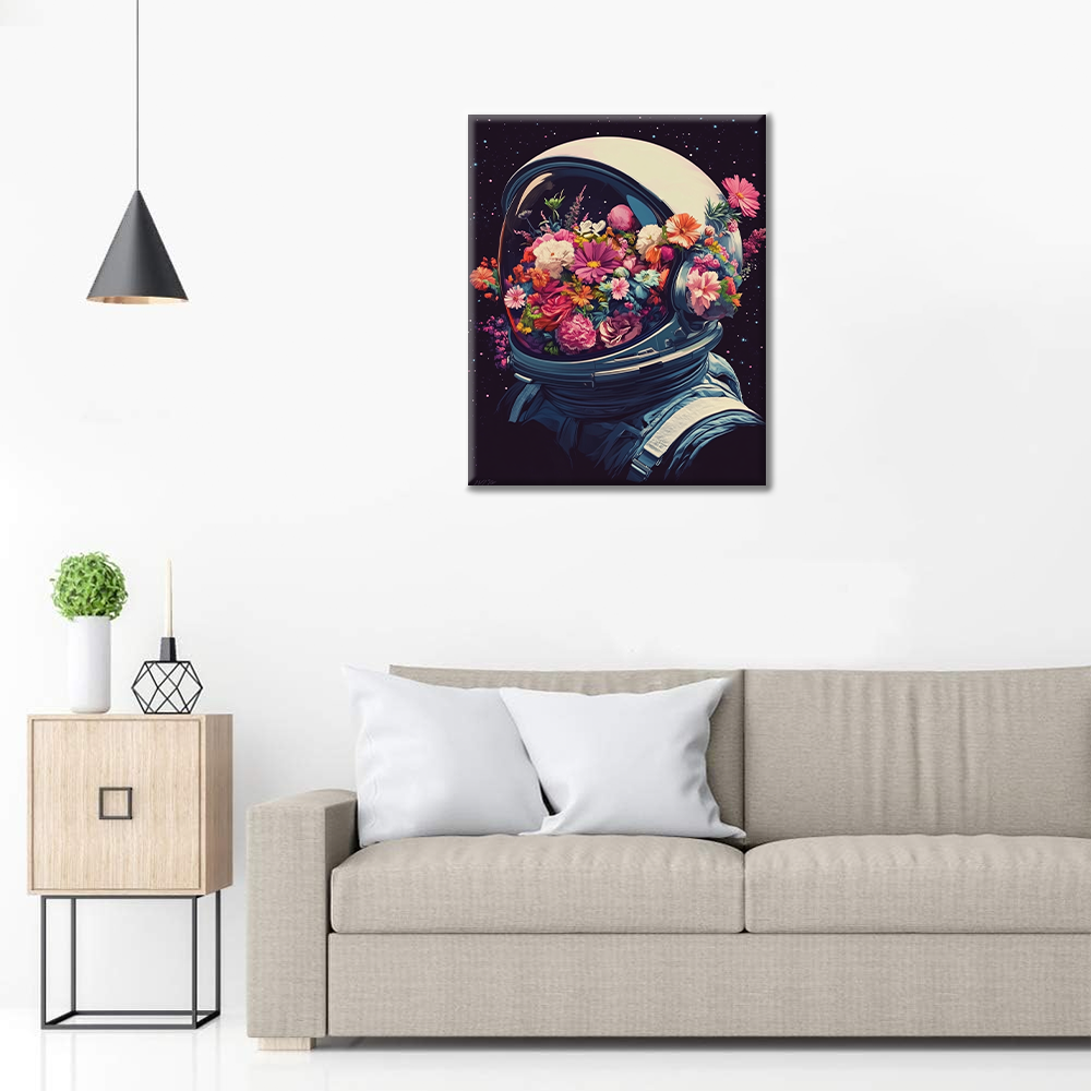 Casco Espacial Lleno De Flores - Pintar por Números